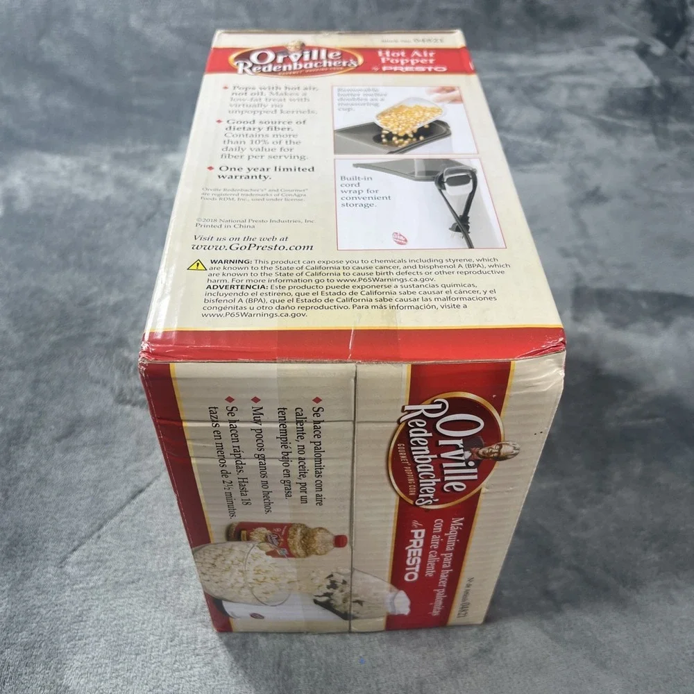 Presto Popcorn Maker 04821 Orville Redenbacher Hot Air Popper 18 Cups White‎ NEW